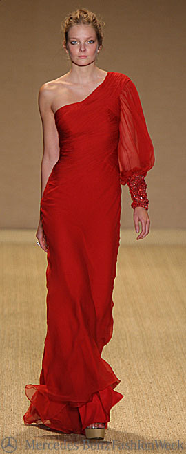 Monique Lhuillier red one shoulder gown 2009 Spring